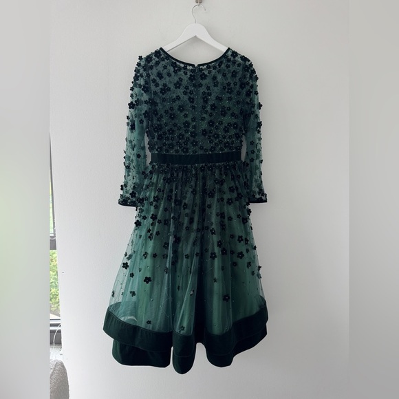 MAC DUGGAL Green Velvet Embellished Illusion Long Sleeve A Line Midi Dress 12 - Picture 8 of 13